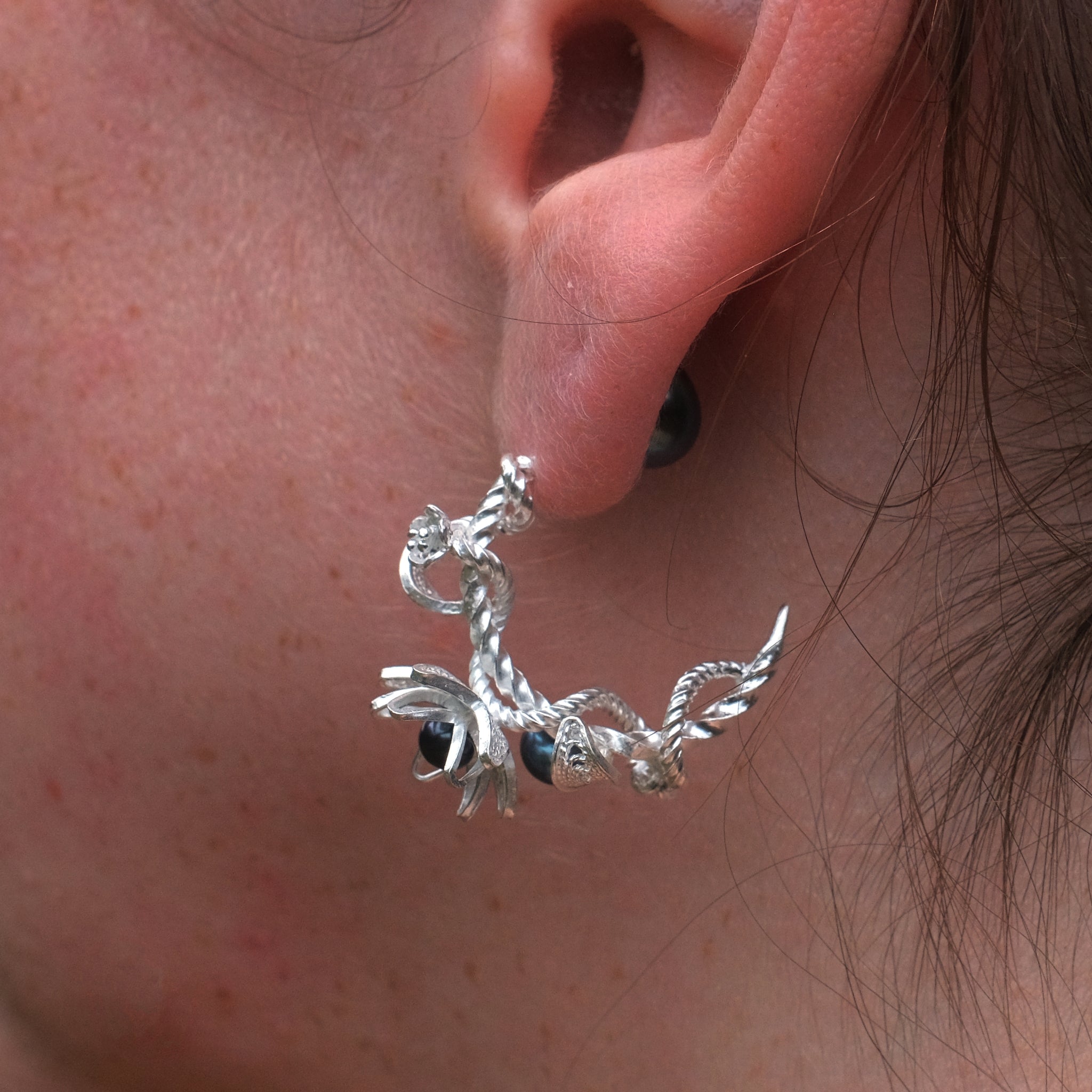 Fine and Sterling Silver Bloom Filigree Ear Studs